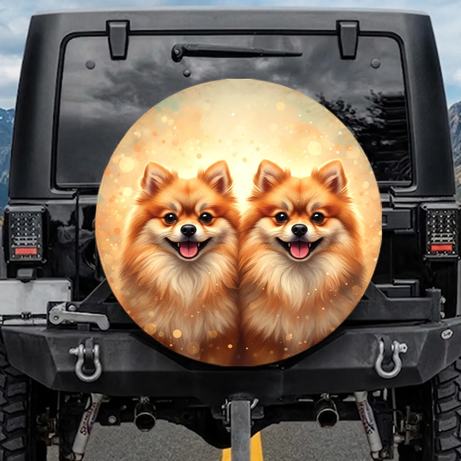 Fluffy Pomeranian Dogs - Pet Lover Home Decor Gift Spare Tire Cover - 1