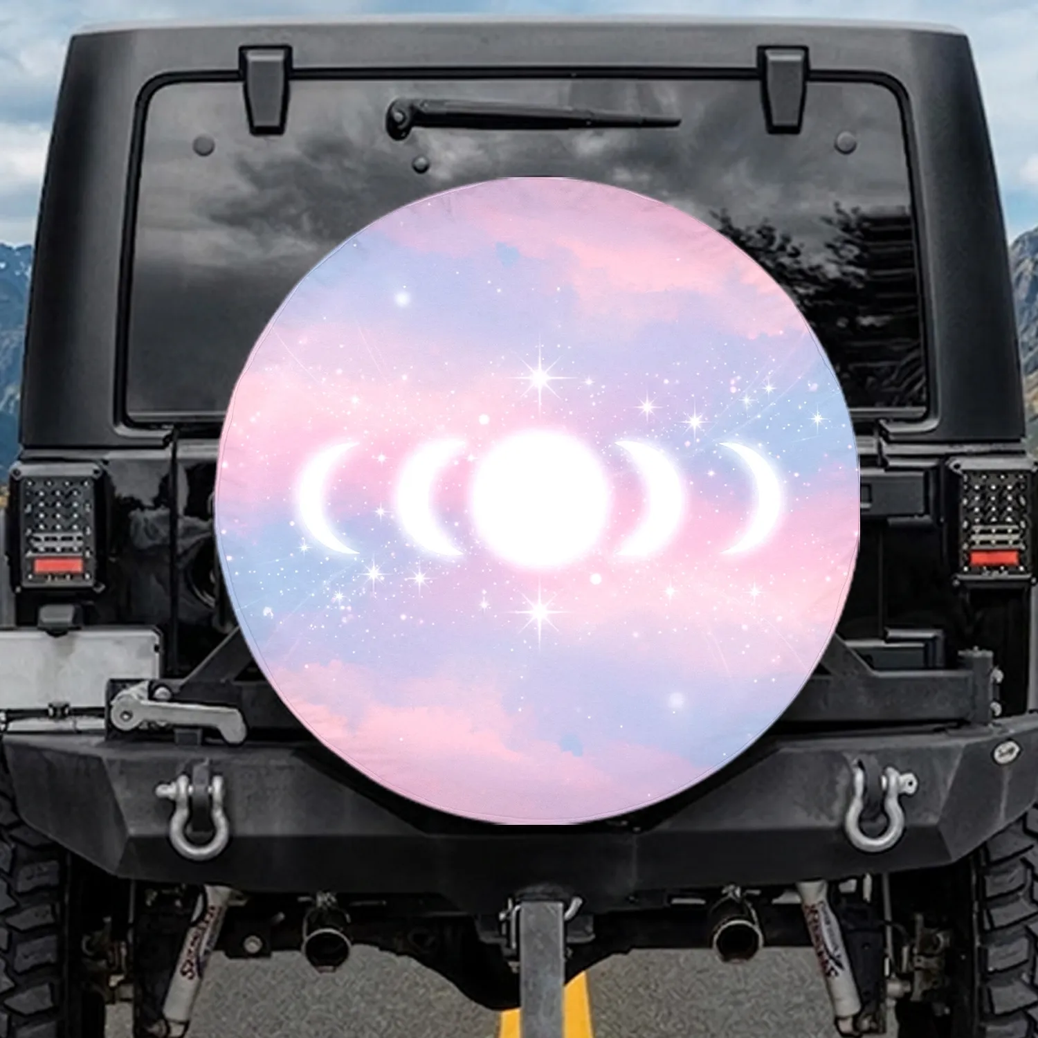 Glowing Moon Phase Nebula Starburst - Home Decor Gift for Space Lover Spare Tire Cover - 1
