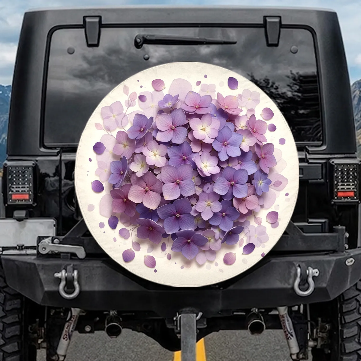 Pressed Lavender Violet Hydrangea Flowers Cream Blush - Everyday Botanical Home Decor Spare Tire Cover - 1