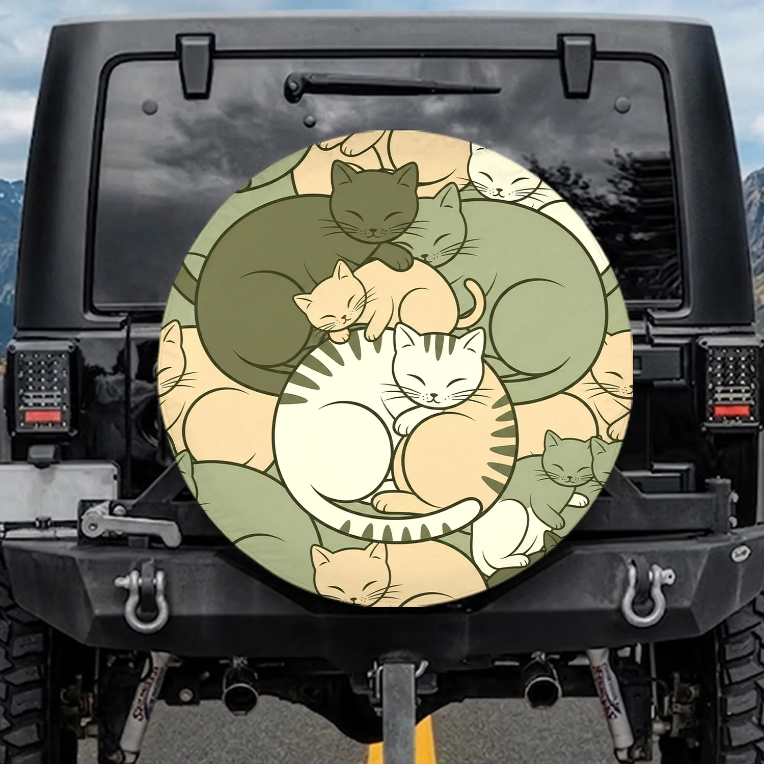 Lounging Stylized Cats - Home Decor Gift for Cat Lovers Spare Tire Cover - 1