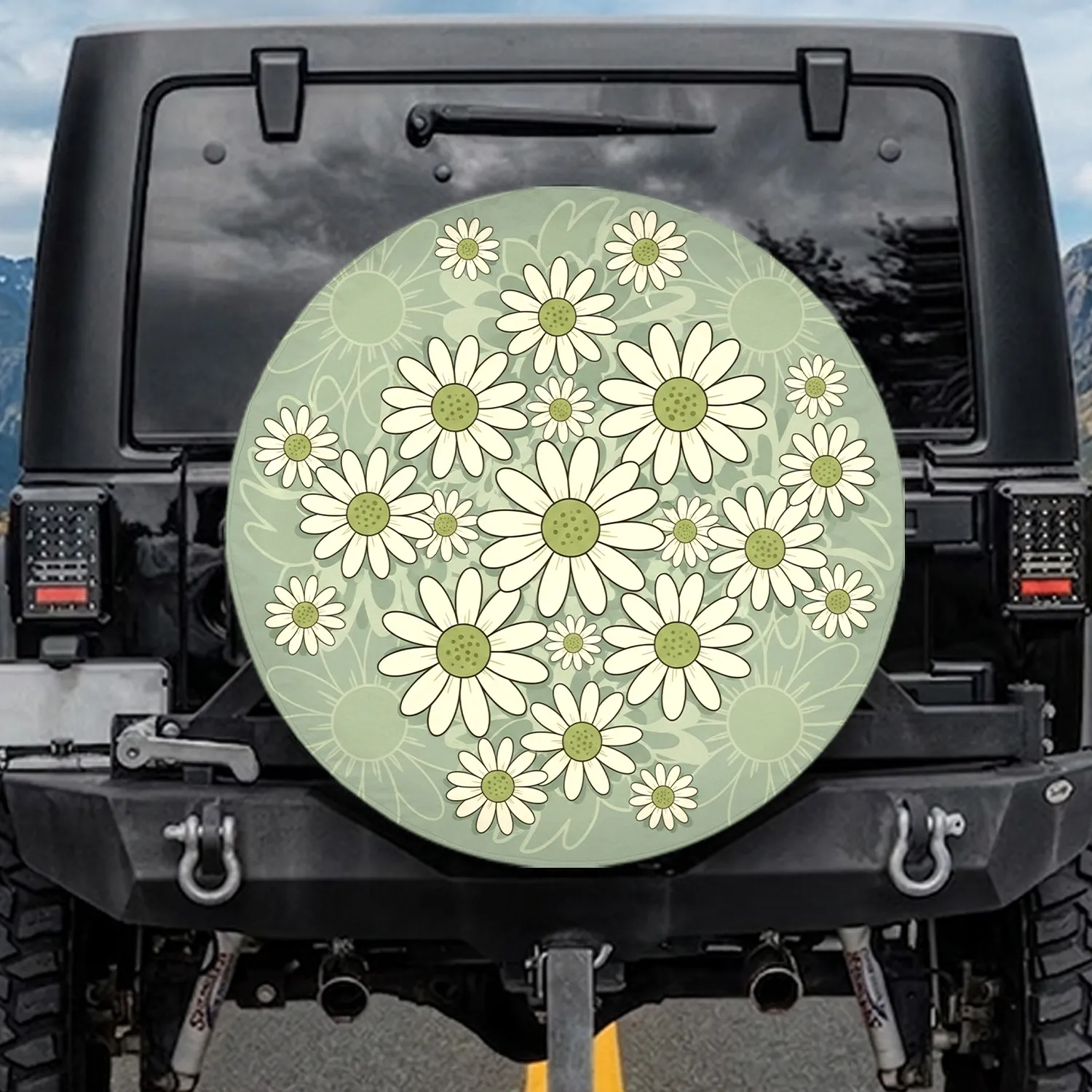 Daisy Flower Cluster Floral Silhouettes - Home Decor Gift Spare Tire Cover - 1