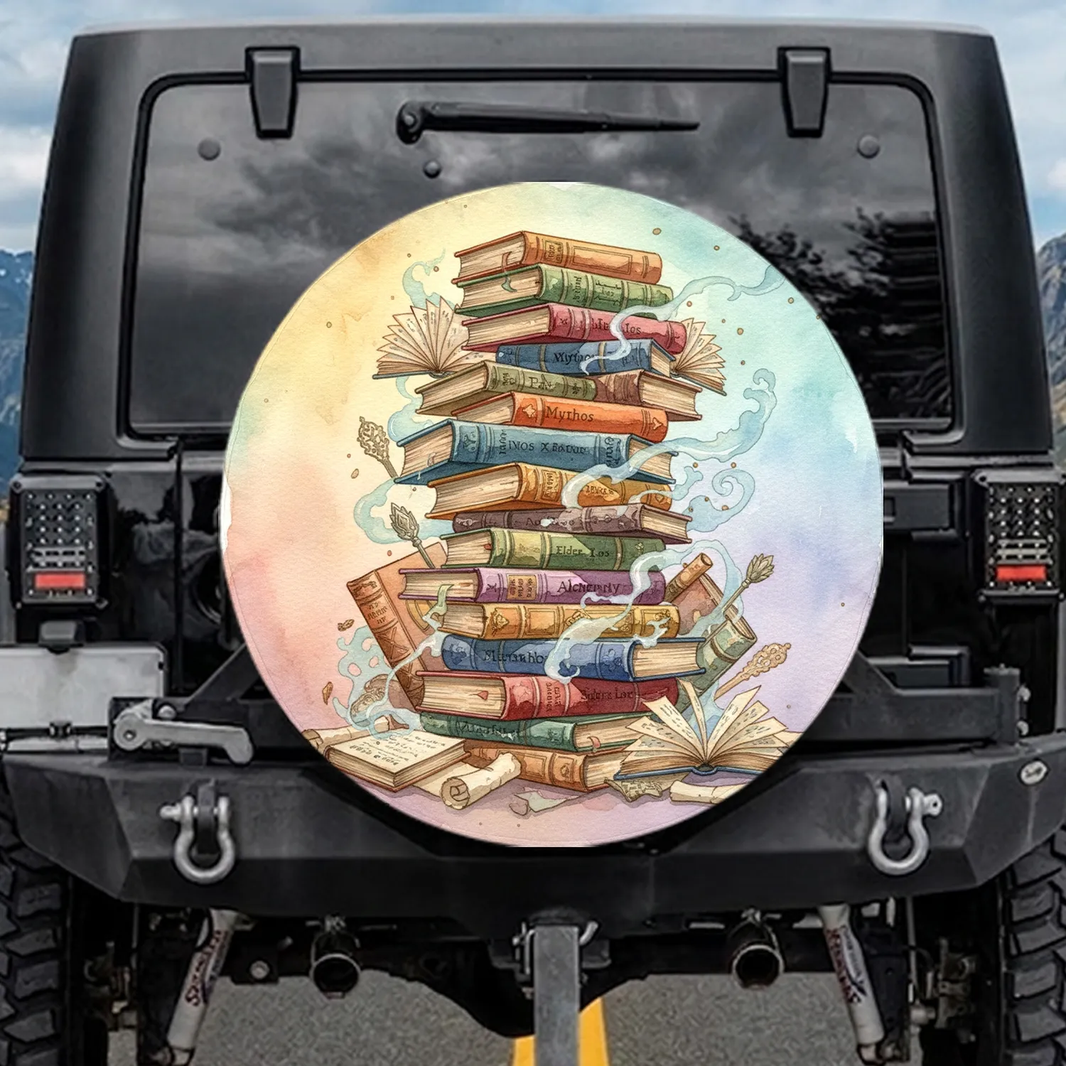 Stacked Old Books Literary Knowledge Adventure Gift for Book Lovers Spare Tire Cover - 1