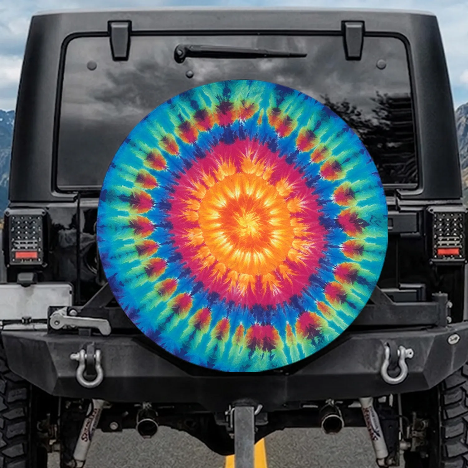Flowing Fractal Tie-Dye Swirl Explosions Fabric - Boho Lifestyle Travel Decor Gift Spare Tire Cover - 1