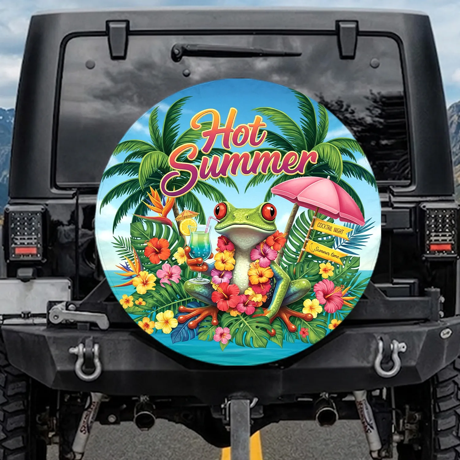 Red-Eyed Tree Frog Cocktail Hot Summer Tropical Scene - Summer Season Gift Spare Tire Cover - 1
