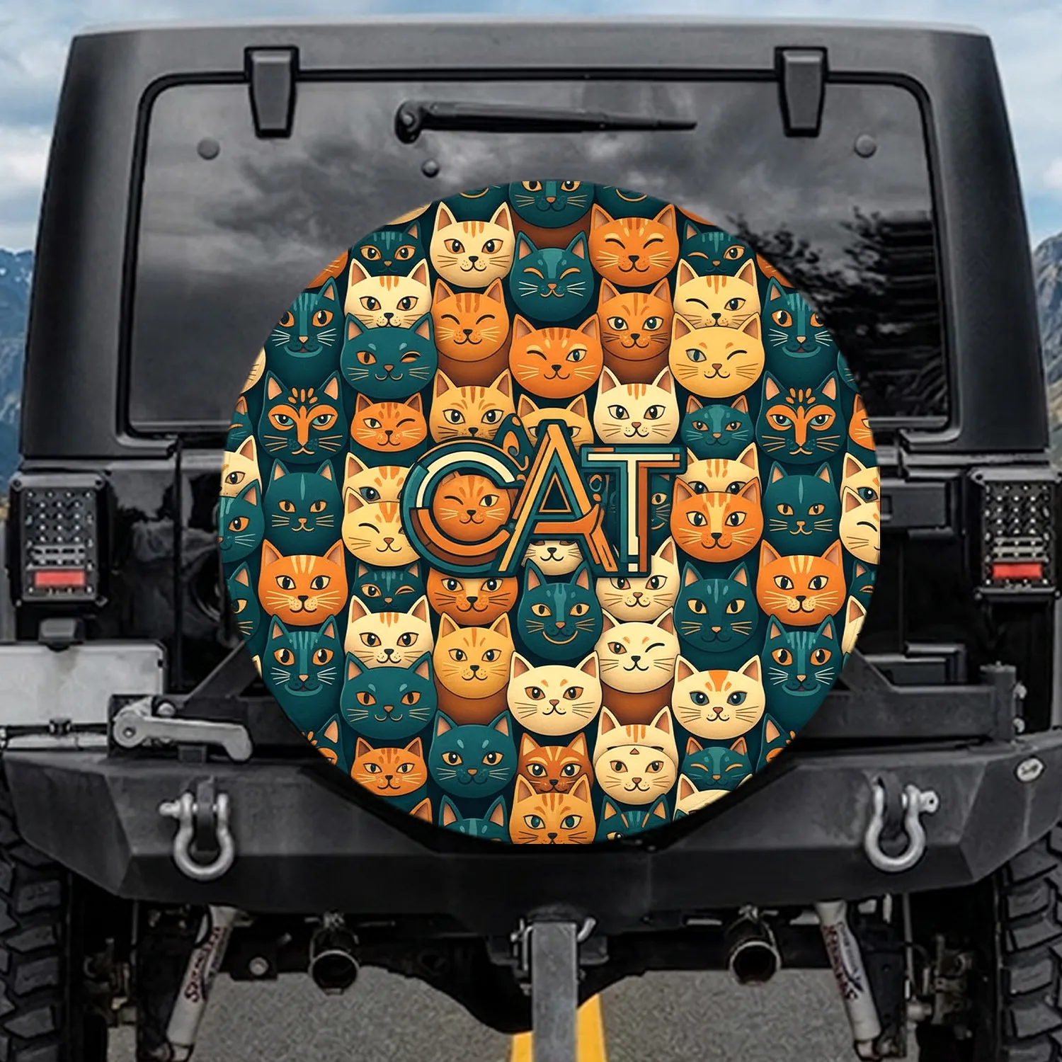 Various Cat Faces Mosaic - Travel Essentials Gift for Cat Lovers and Pet Owners Who Love Road Trips Spare Tire Cover - 1