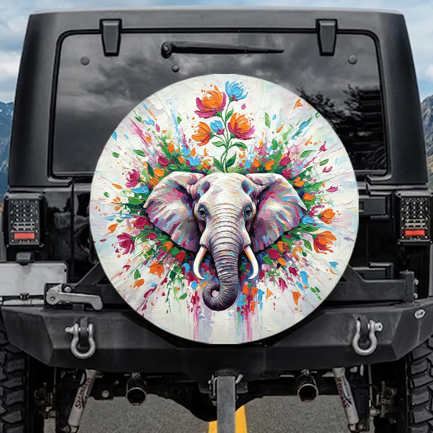 Majestic Elephant Head Flower Blossoms - Wildlife Lover Home Decor Gift Spare Tire Cover - 1