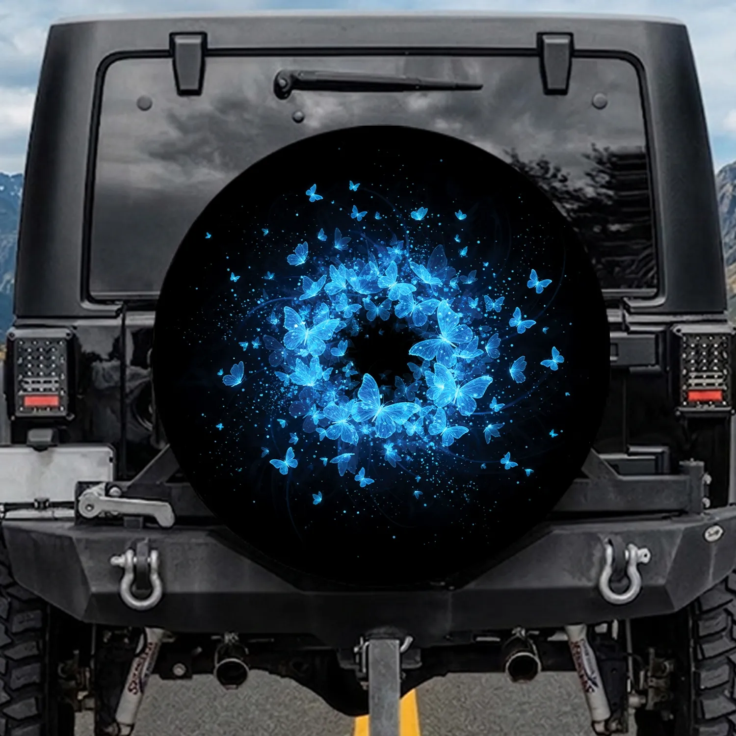Ethereal Blue Butterflies Swarm - Fantasy Decor Gift for Butterfly Lovers Spare Tire Cover - 1