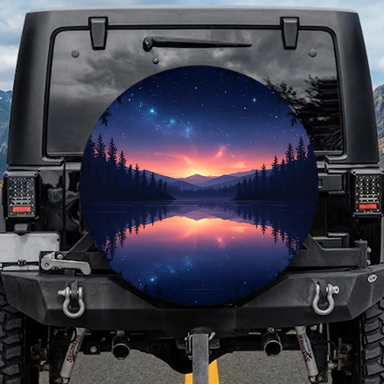 Forest Lake Celestial Sky Mountains - Outdoor Adventure Gift Spare Tire Cover - 1