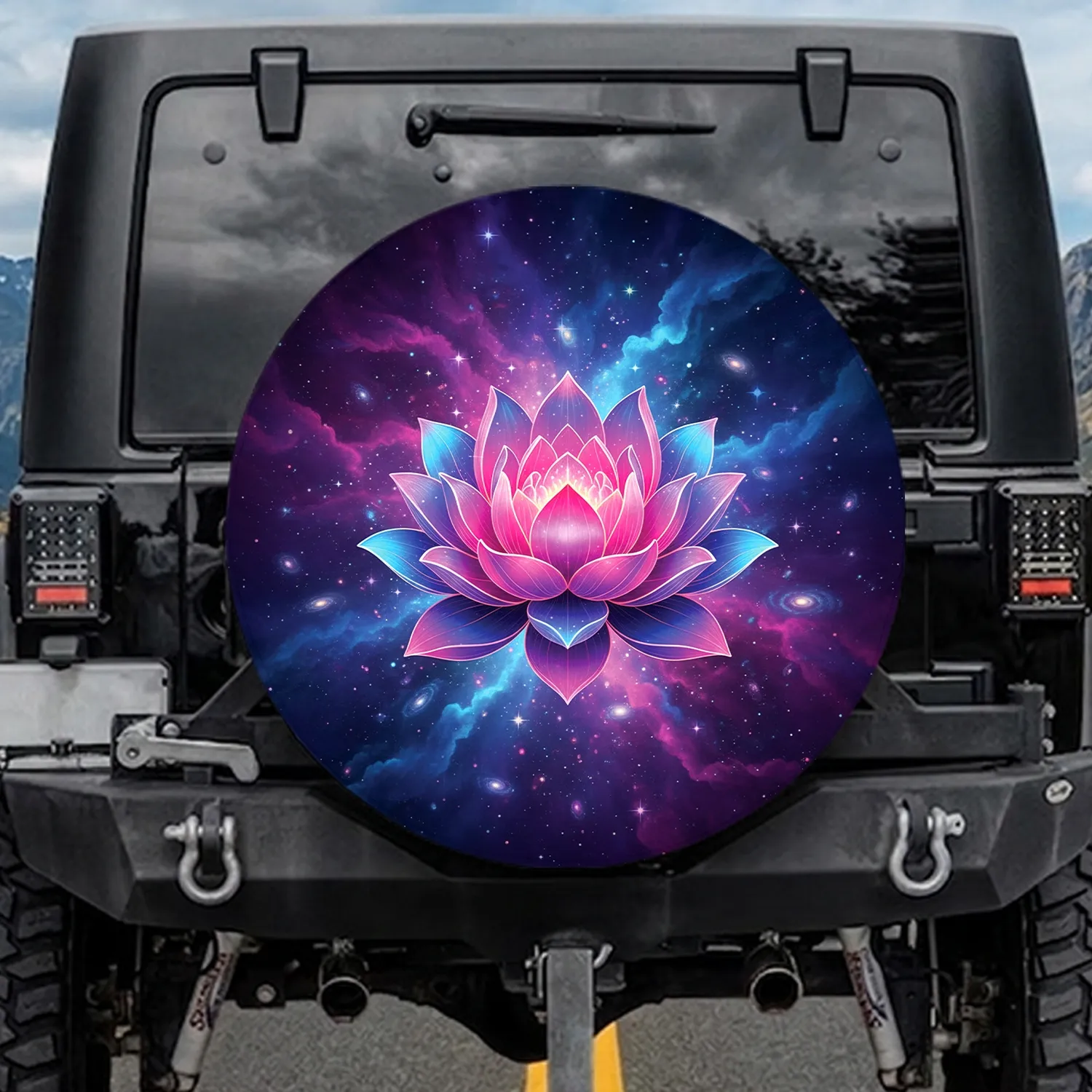 Lotus Flower Galaxy Star Clusters Nebula - Yoga Meditation Gift Spare Tire Cover - 1