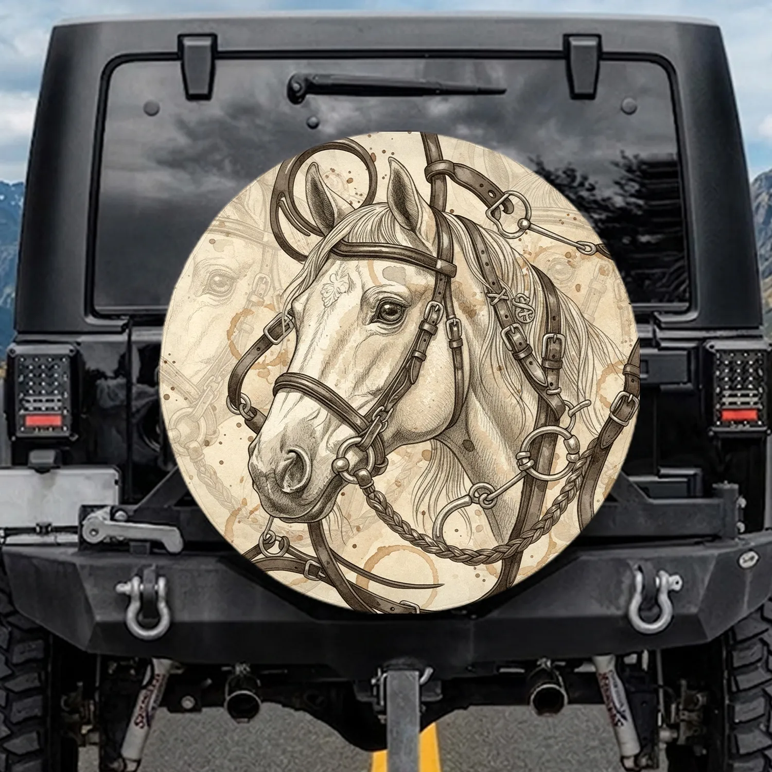 Horse Head Equestrian Tack Leather - Equine Lover Home Decor Gift for Riders Spare Tire Cover - 1