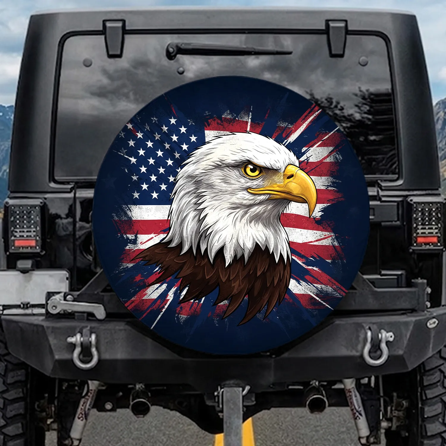 Majestic Bald Eagle American Flag Wildlife Decor - Independence Day Gift for Veterans Spare Tire Cover - 1