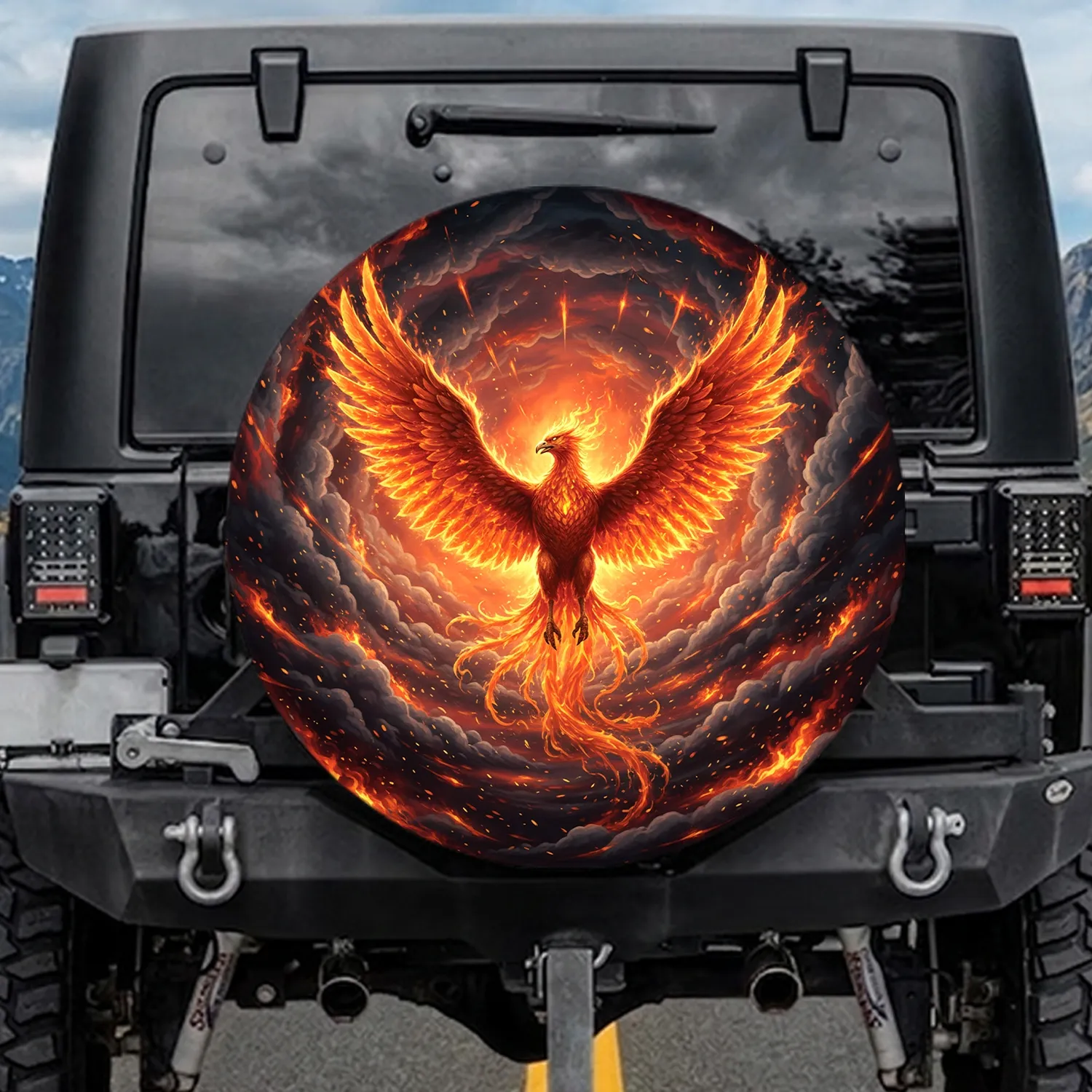 Majestic Phoenix Soaring Upward Flames - Mythology Fantasy Lover Gift Spare Tire Cover - 1