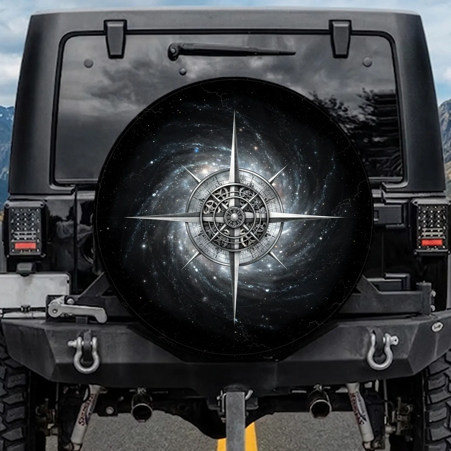 Metallic Compass Rose Cosmic Galaxy Travel Essentials for Adventurers Spare Tire Cover - 1
