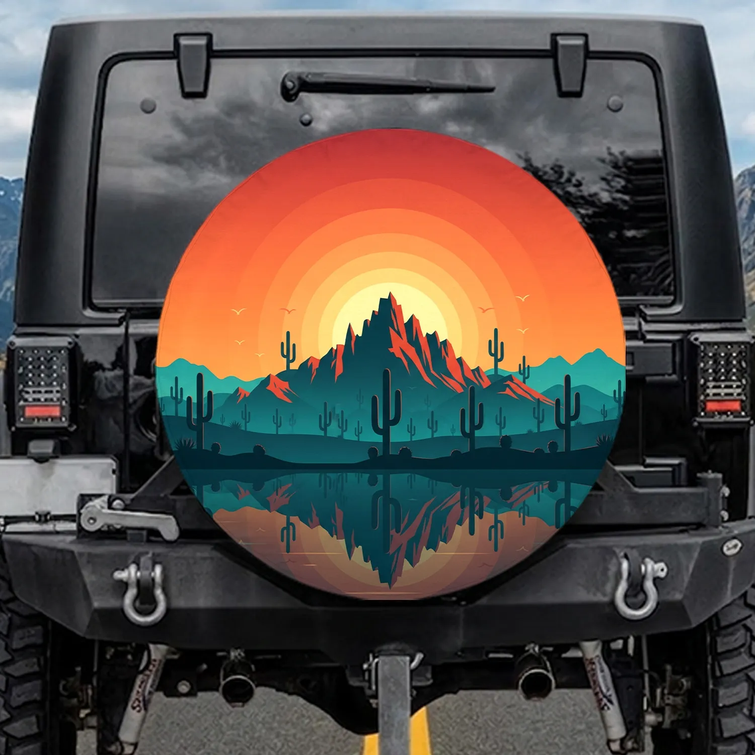 Desert Sunset Saguaro Cactus Mountains - Outdoor Adventure Gift for Nature Lover Spare Tire Cover - 1