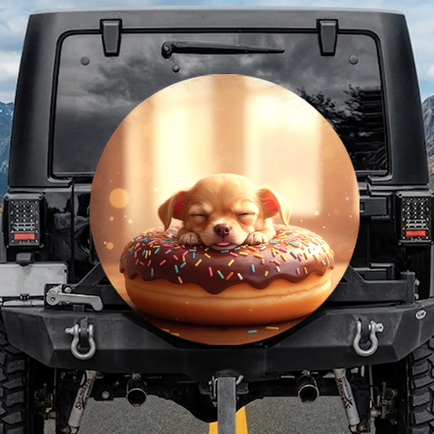 Sleepy Chihuahua Puppy Donut with Sprinkles - Home Decor Gift for Dog Lovers Spare Tire Cover - 1
