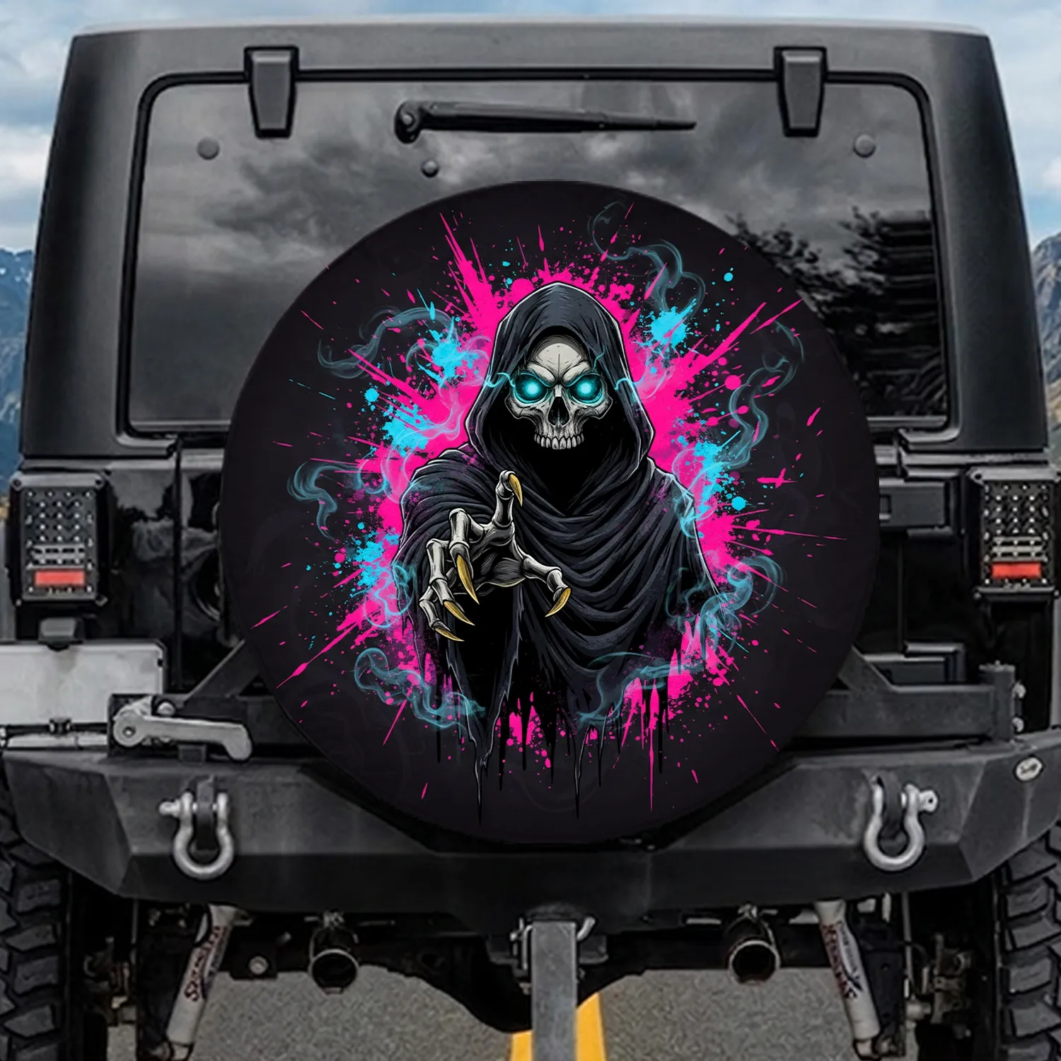 Haunting Grim Reaper Skull Hooded Cloak Skeletal Claw - Graphic Novel Fan Gift Spare Tire Cover - 1