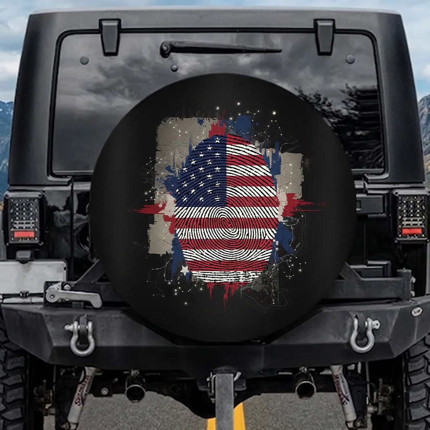 American Flag Fingerprint - Independence Day Gift for Veterans Spare Tire Cover - 1