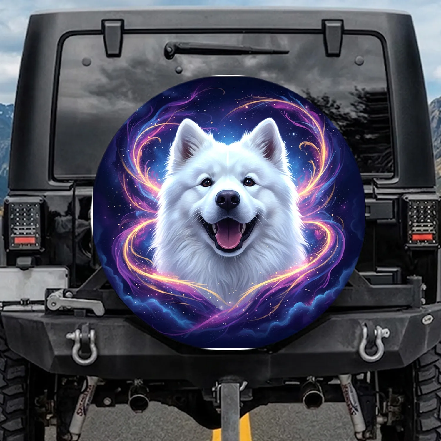 Samoyed Dog Aurora Tendrils Cosmic Nebula Stardust - Dog Owner Home Decor Gift Spare Tire Cover - 1