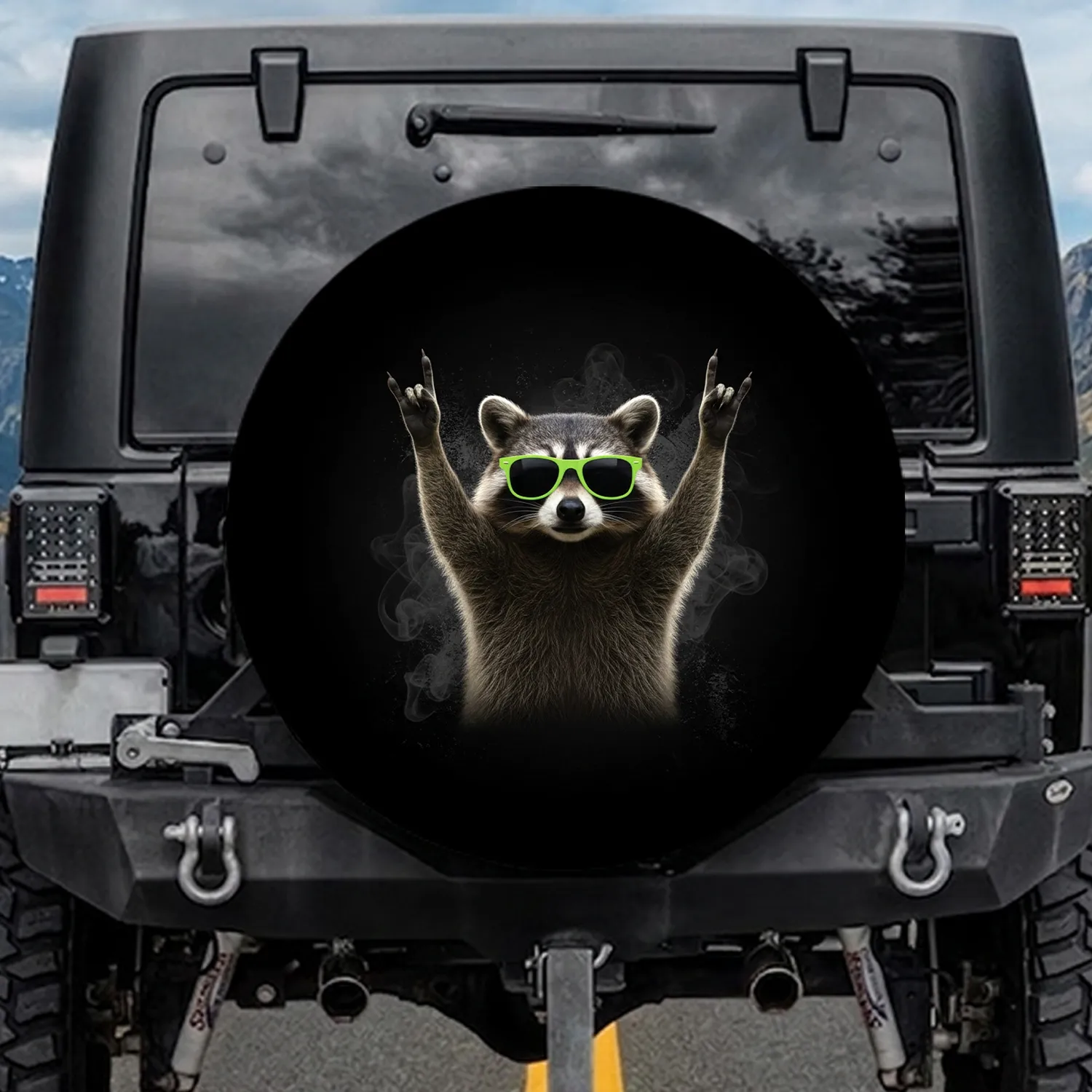 Raccoon Rock Horns Sunglasses - Automotive Wildlife Enthusiast Gift Spare Tire Cover - 1