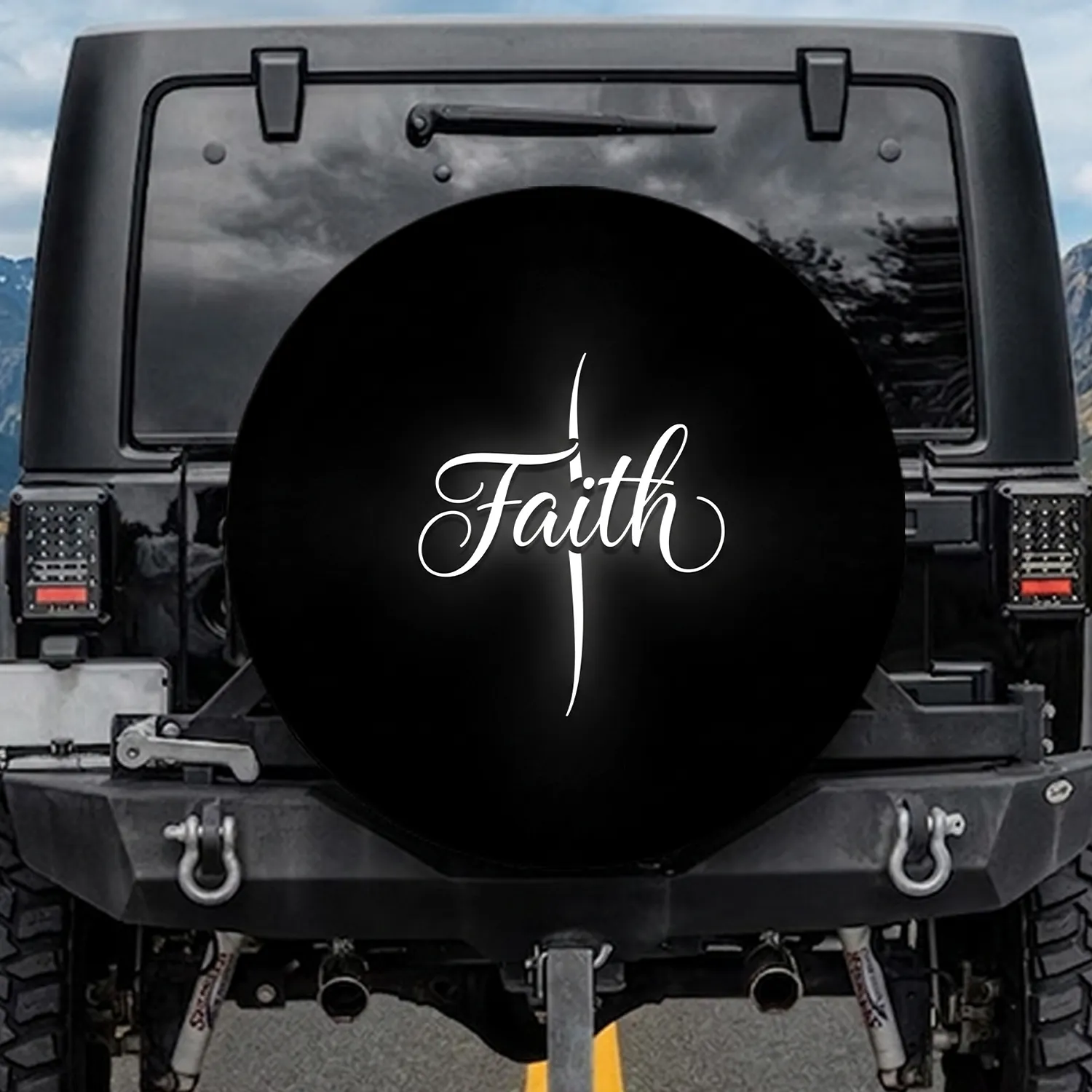 Faith Cross Symbol Calligraphy - Spiritual Lifestyle Gift for Believers Spare Tire Cover - 1