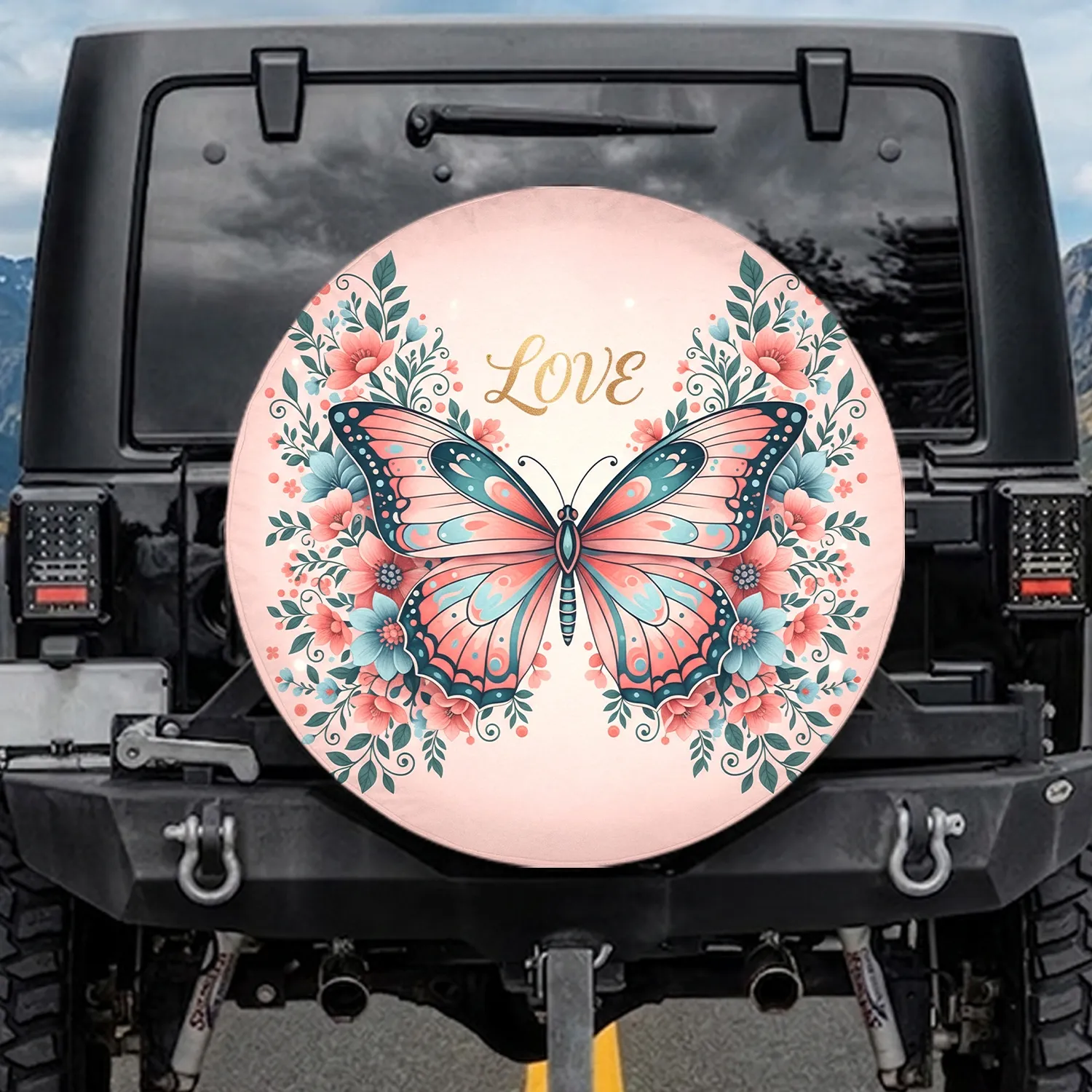 Butterfly Love Wildflower Tendril - Home Decor Gift for Nature Lover Spare Tire Cover - 1