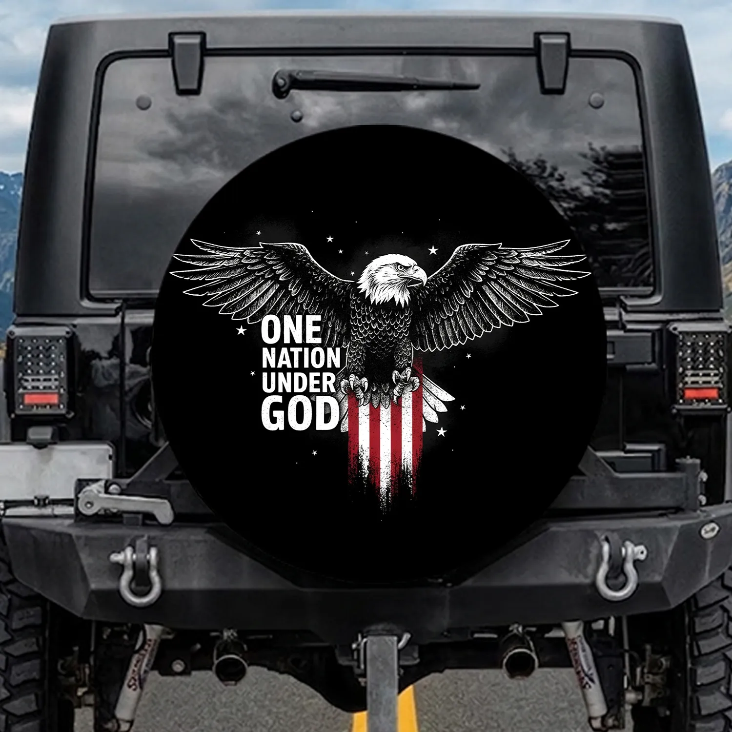 Bald Eagle American Flag One Nation Under God - Veterans Support Gift Spare Tire Cover - 1