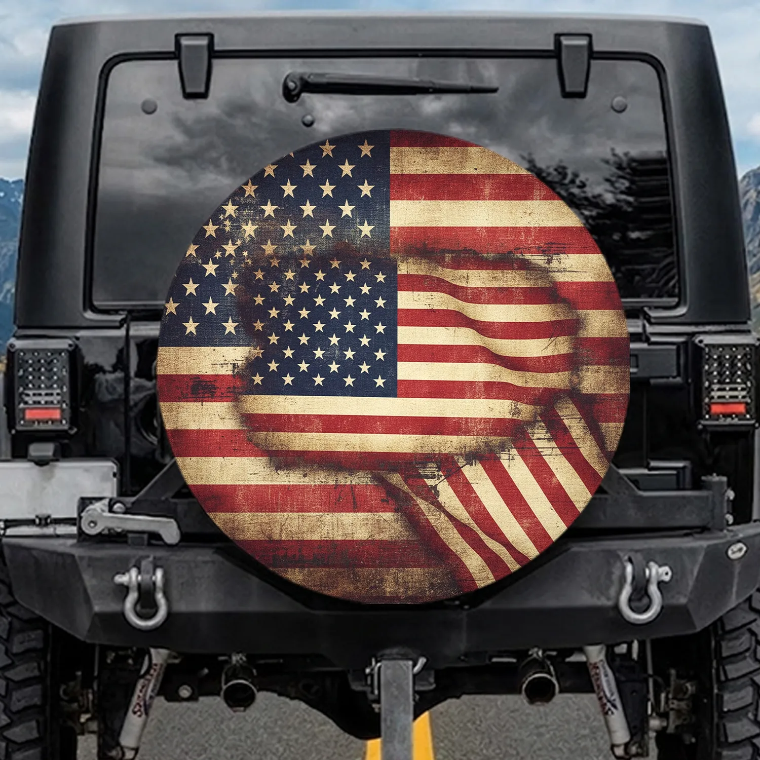Vintage American Flag Stars Distressed - Independence Day Gift for Veterans Spare Tire Cover - 1
