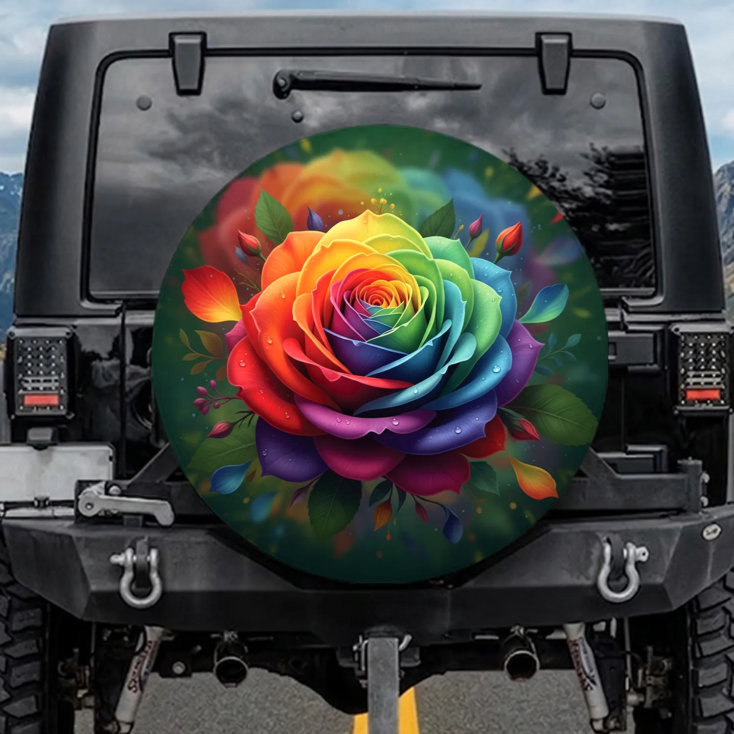 Rainbow Rose Water Droplets Opulent Floral Field - Garden Lover Gift Spare Tire Cover - 1