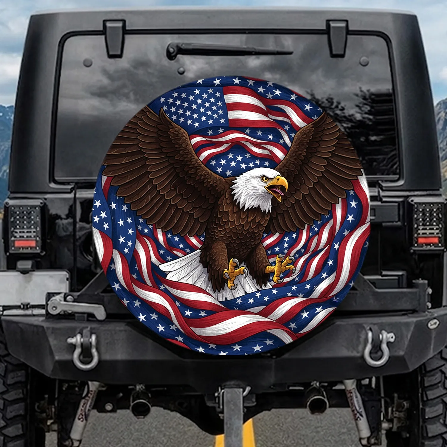 Bald Eagle American Flag - Independence Day Gift for Veterans Spare Tire Cover - 1