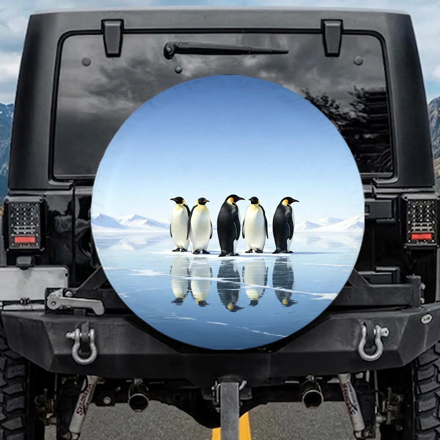 Emperor Penguins Reflective Ice Plane - Wildlife Lover Gift Spare Tire Cover - 1