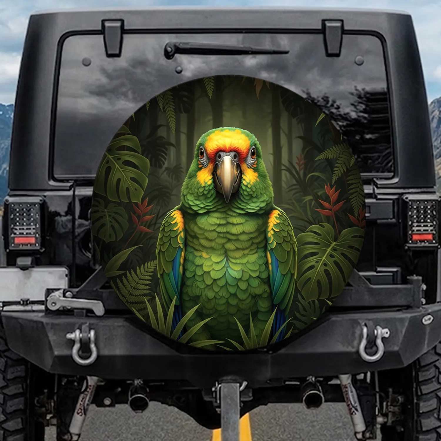 Exotic Amazon Parrot Tropical Jungle Foliage - Wildlife Lover Gift Spare Tire Cover - 1