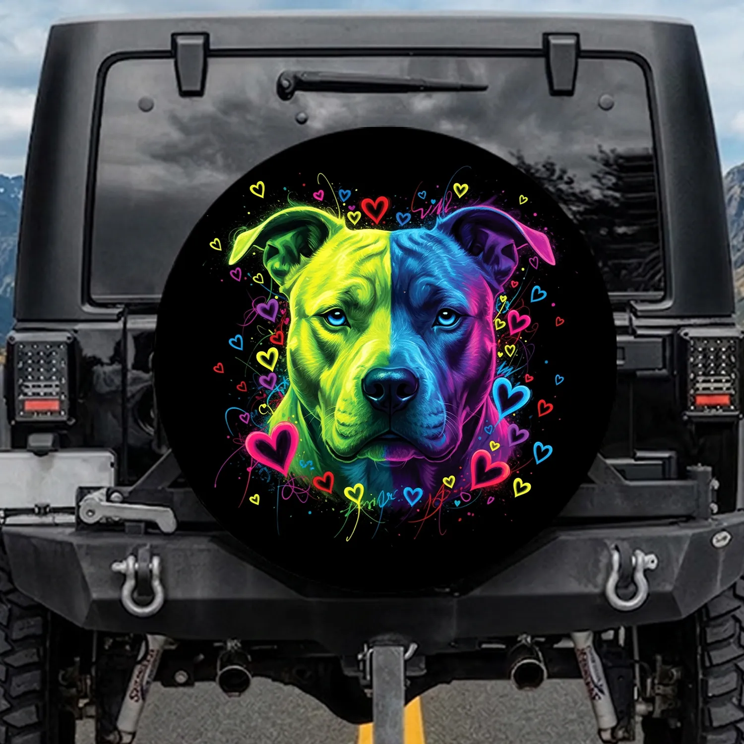 Pitbull Hearts Scribbles - Dog Lover Gift Spare Tire Cover - 1