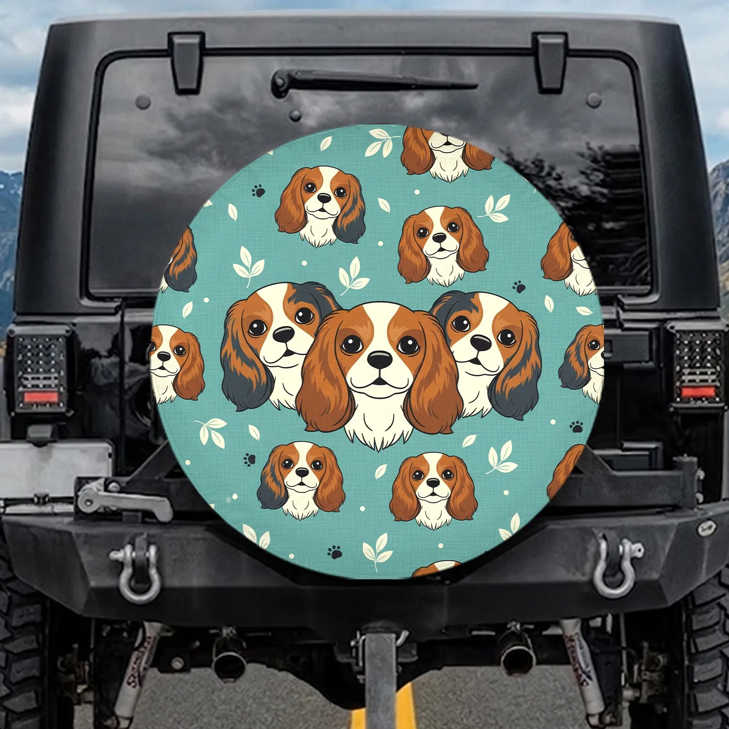 Cavalier King Charles Spaniel Blenheim Leaf Paw - Pet Lover Gift Spare Tire Cover - 1