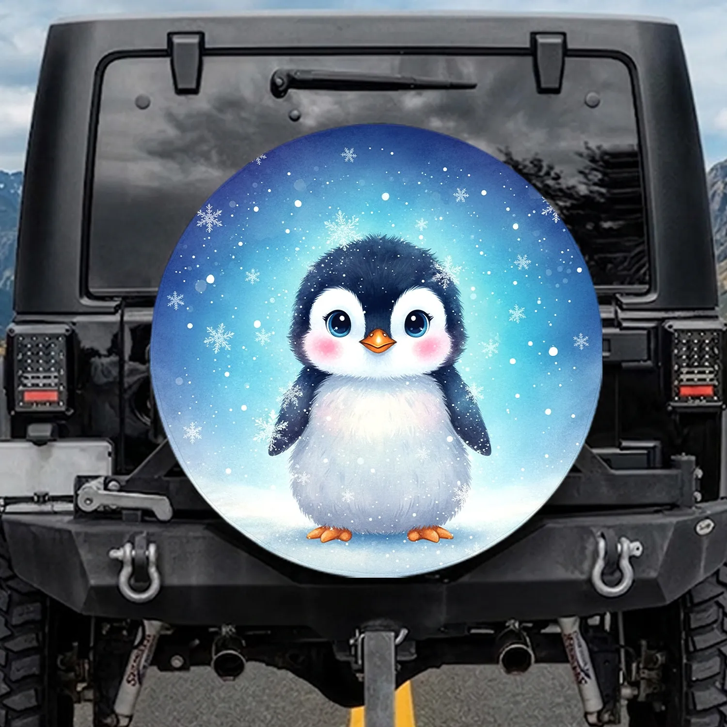 Baby Penguin Snowflakes Winter Sky - Winter Lover Gift for Penguin Lover Spare Tire Cover - 1