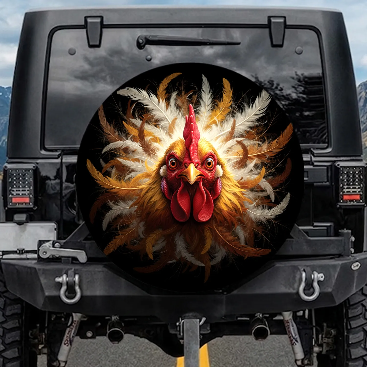 Surprised Chicken Face Wild Feathers - Farmhouse Home Decor Gift for Chicken Lover Spare Tire Cover - 1