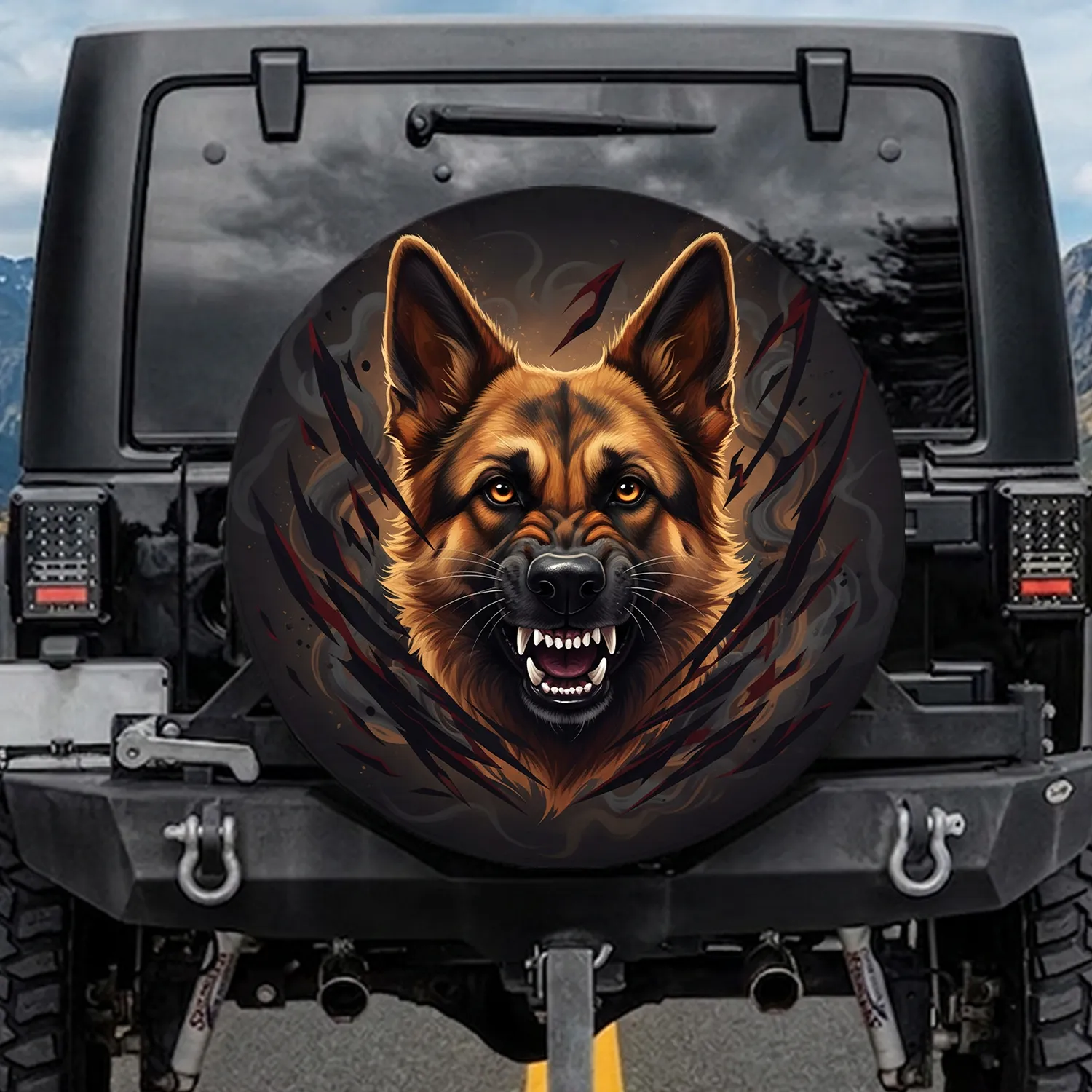 Snarling German Shepherd Head Fierce Energy - Dog Lover Gift Spare Tire Cover - 1