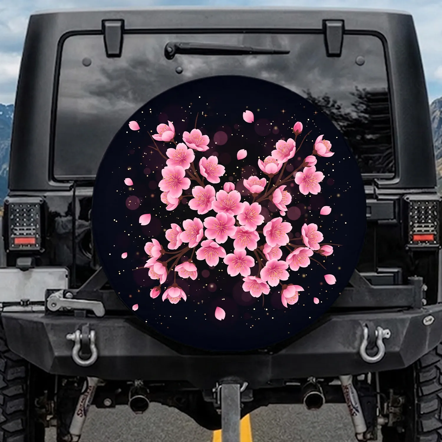 Cherry Blossom Sakura Celestial Night - Home Decor Gift for Nature Lover Spare Tire Cover - 1