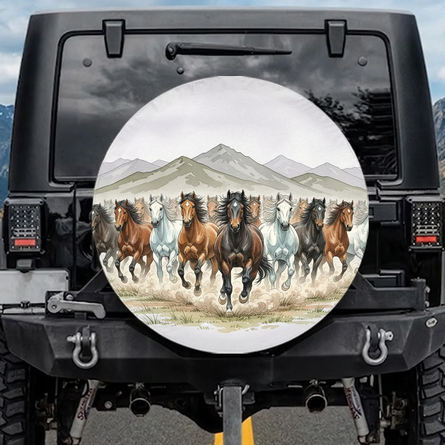 Galloping Wild Horses Mountain Range Outdoor Adventure Gift for Horse Lovers Spare Tire Cover - 1