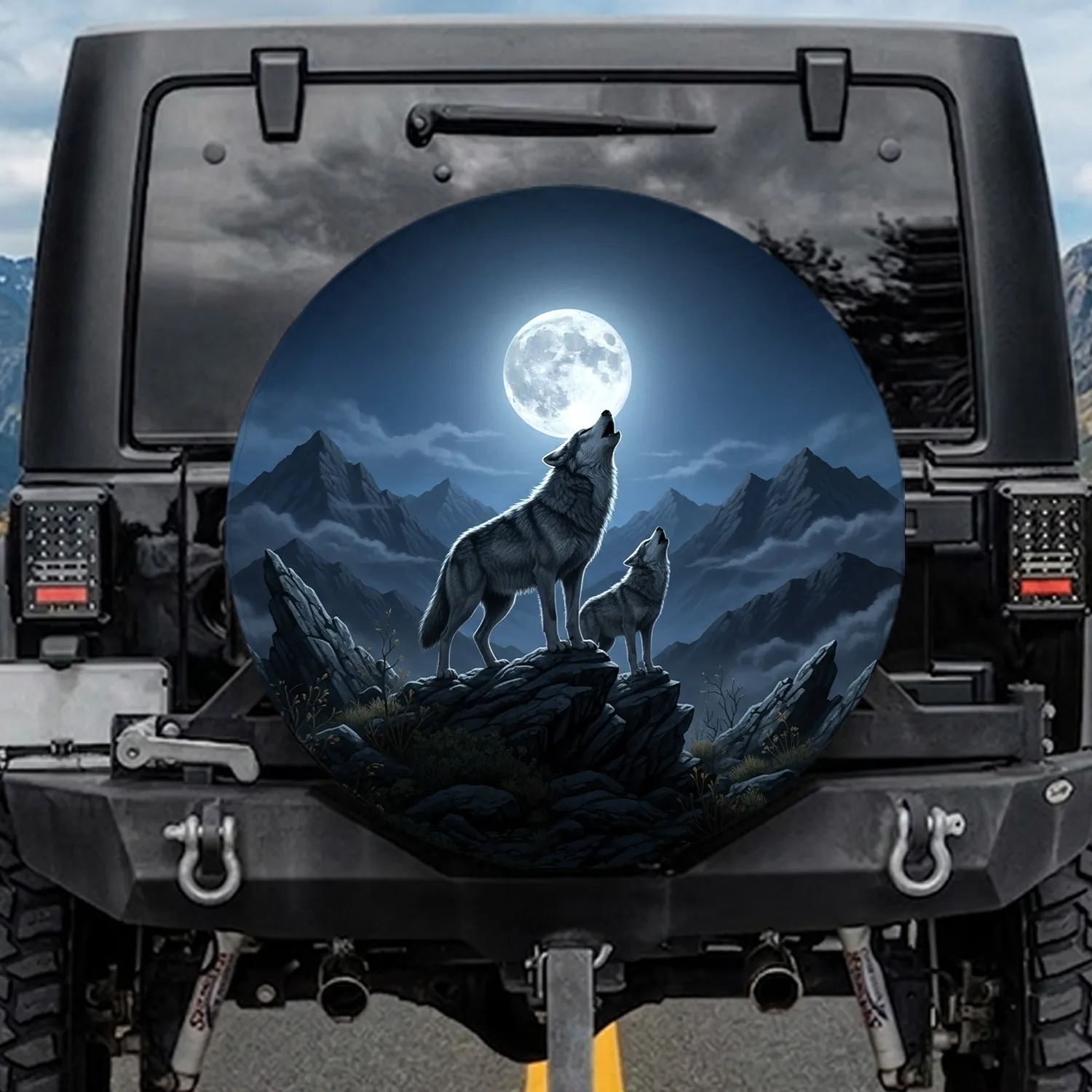 Howling Wolves Full Moon - Wildlife Lover Gift for Wolf Lovers Spare Tire Cover - 1
