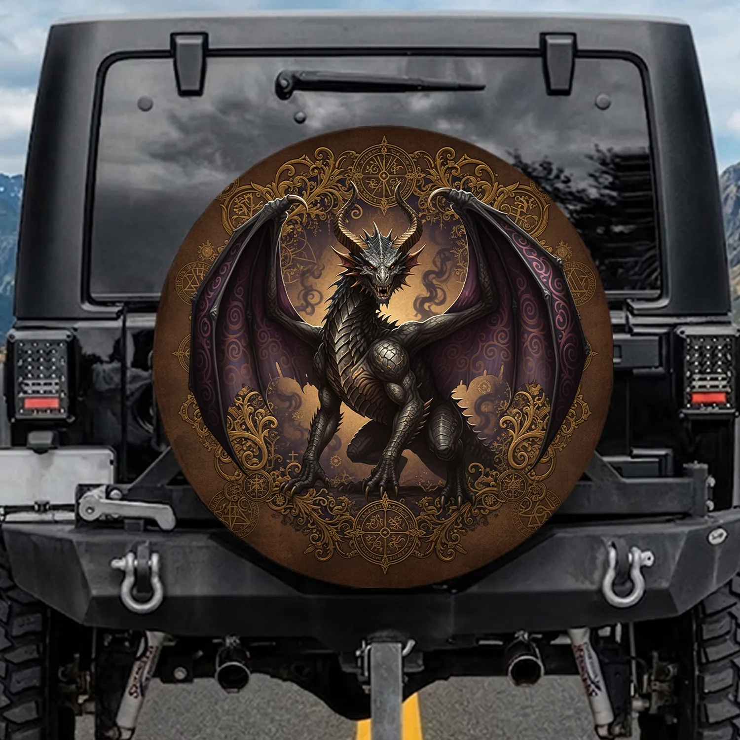 Dark Fantasy Dragon Gothic Filigree - Home Decor Gift for Dragon Lover Spare Tire Cover - 1
