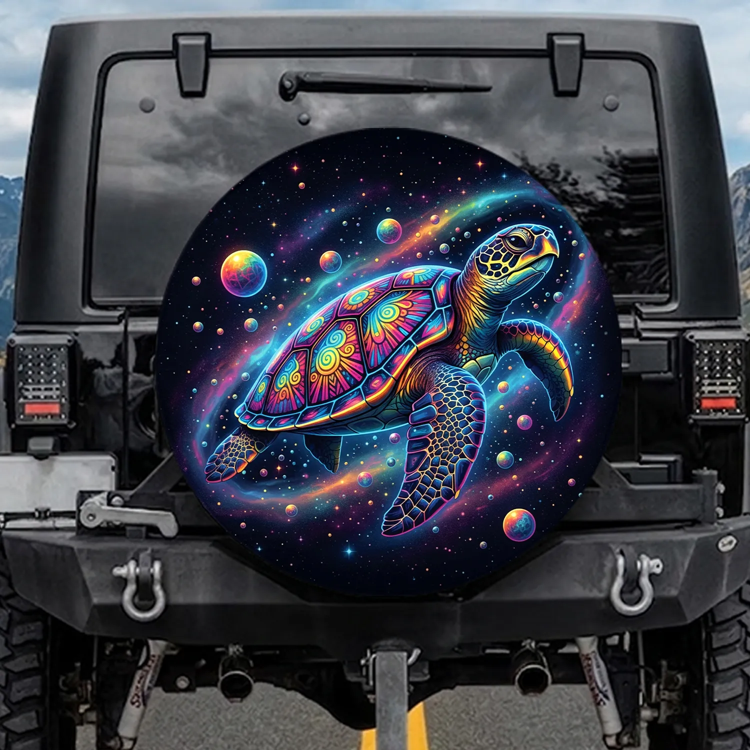 Iridescent Cosmic Sea Turtle Stardust Nebula - Wildlife Gift Spare Tire Cover - 1