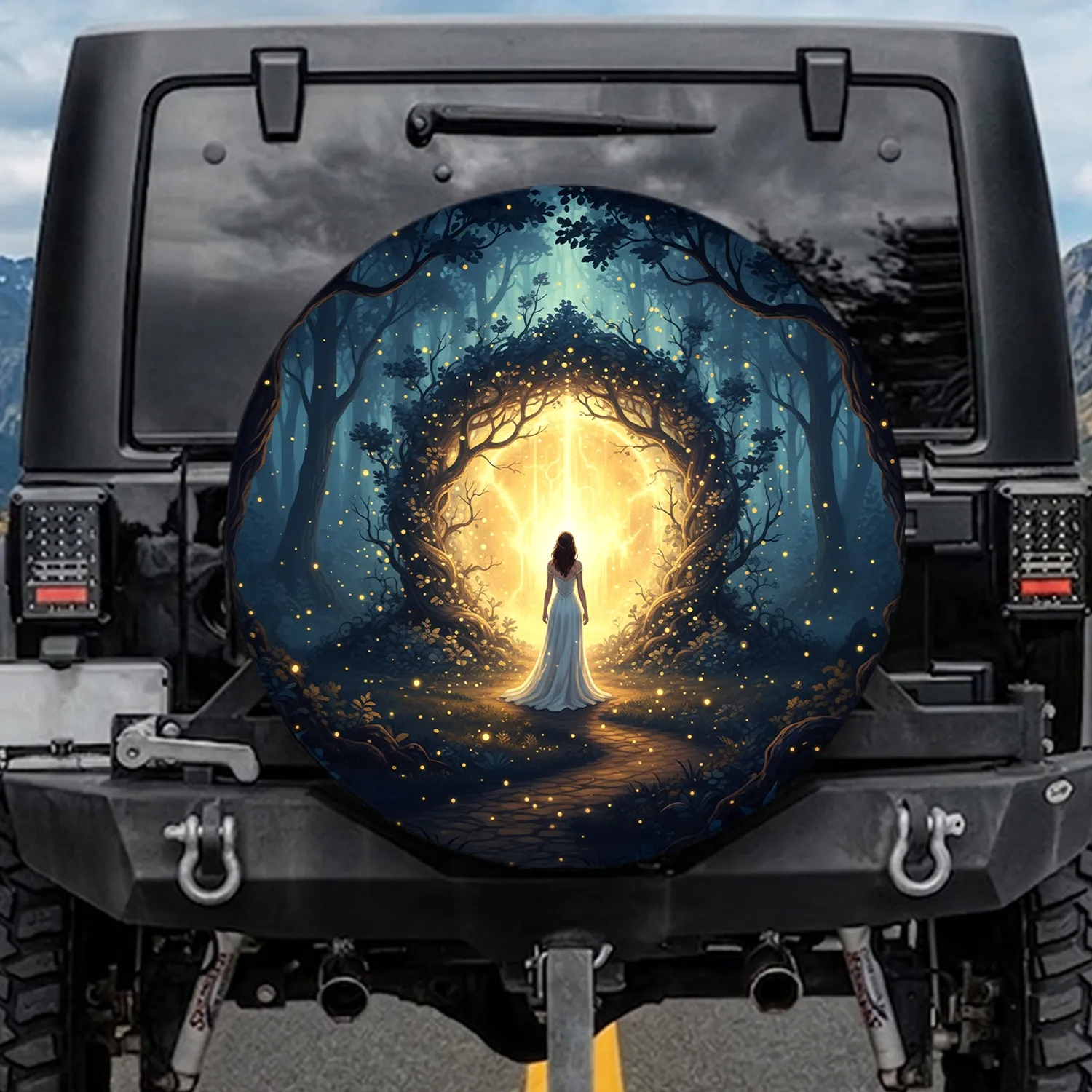 Female Figure Light Portal Forest - Fantasy Lover Gift Spare Tire Cover - 1