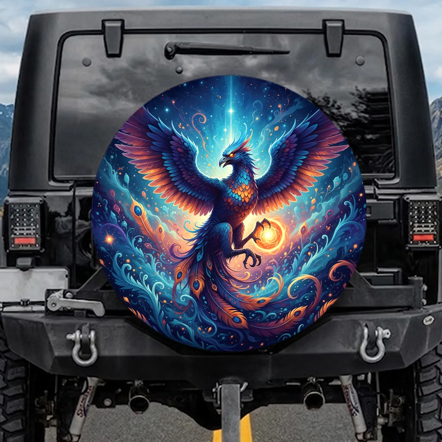 Majestic Phoenix Energy Orb Luminous Cosmic Nebula Stars - Fantasy Lover Gift Spare Tire Cover - 1