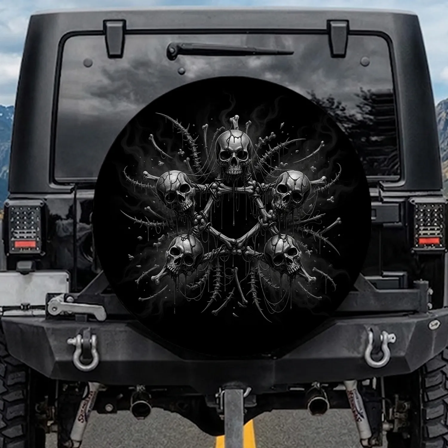 Pentagram Skulls Bones Bone Fragments Skeletal Tendrils - Dark Fantasy Decor Gift Spare Tire Cover - 1
