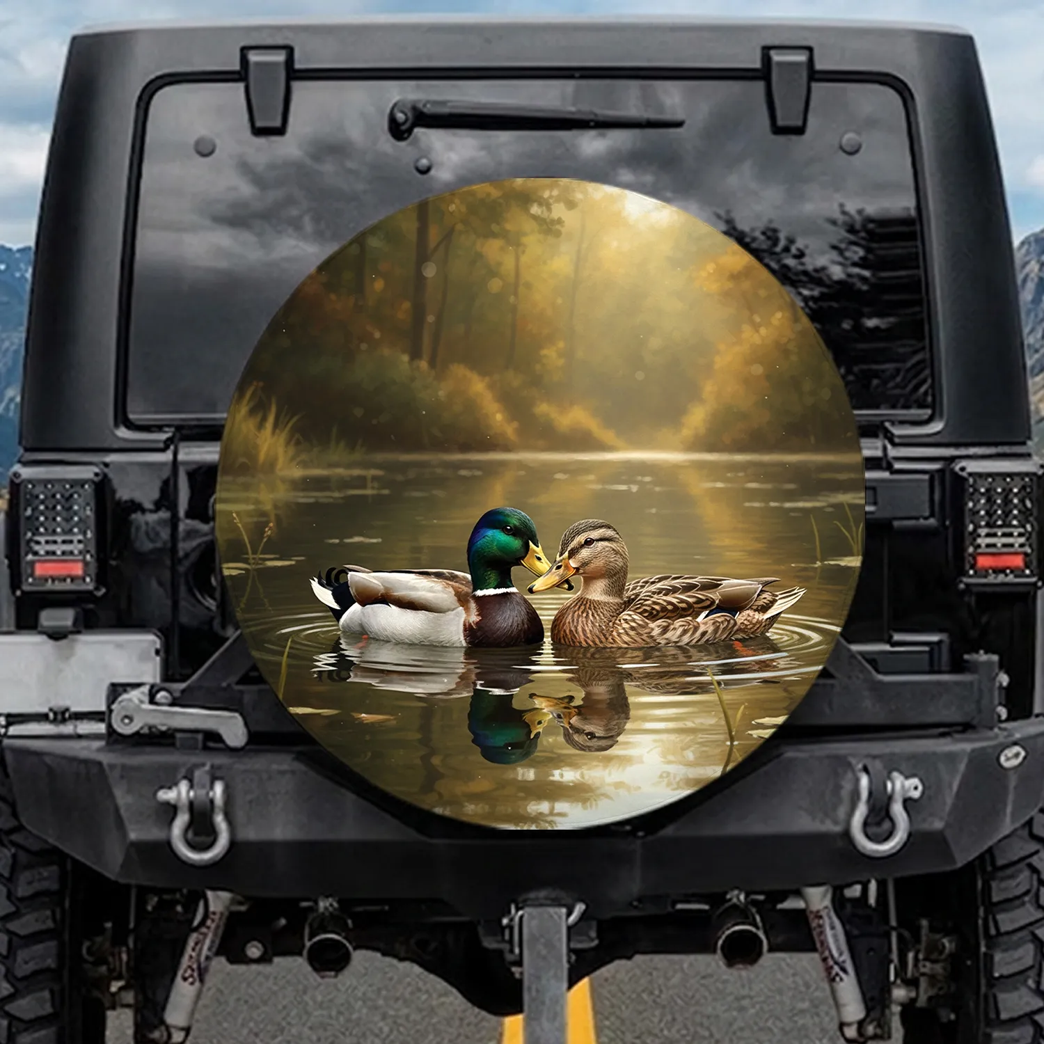 Mallard Duck Pair Water Ripples Forest - Wildlife Lover Gift for Duck Lovers Spare Tire Cover - 1