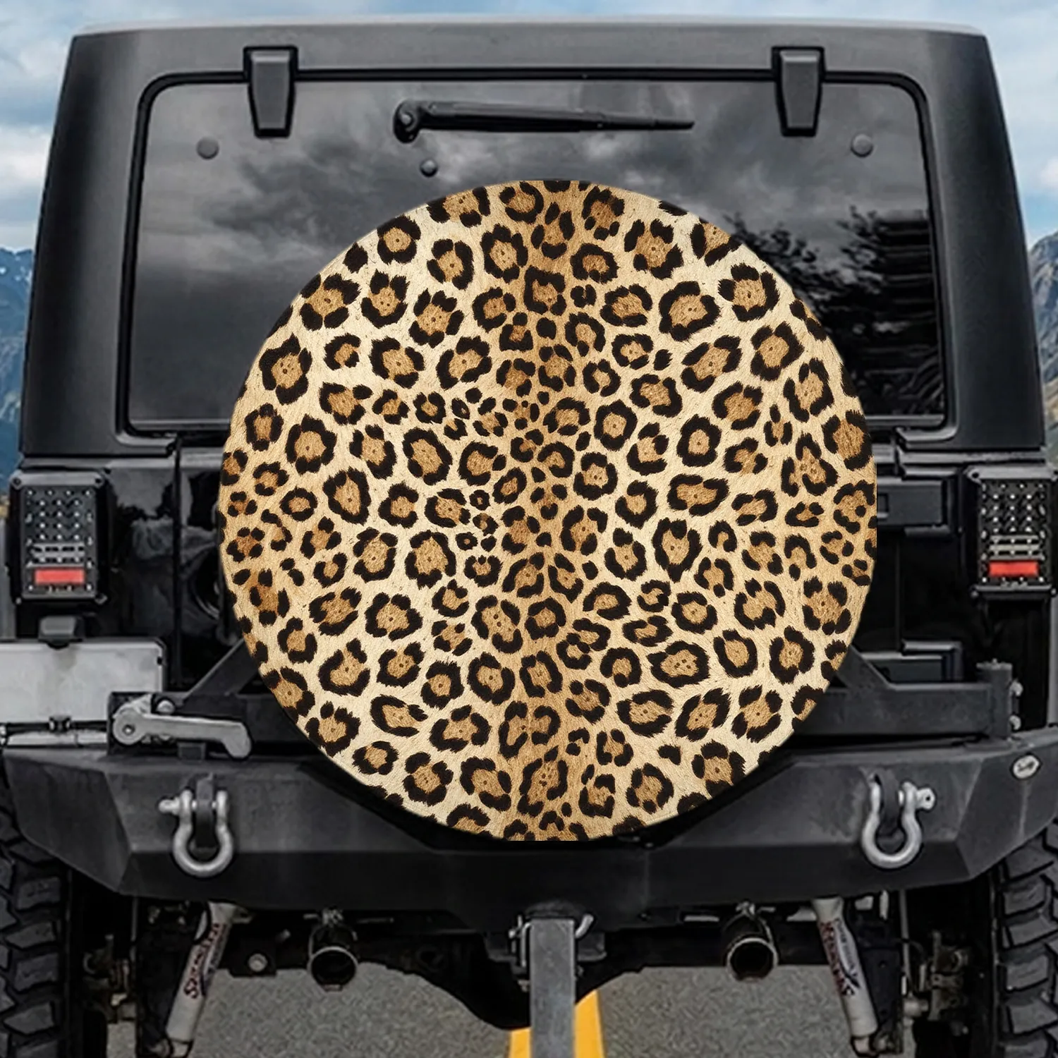 Exotic Leopard Fur Dark Brown Beige Rosettes - Wildlife Lover Gift Spare Tire Cover - 1
