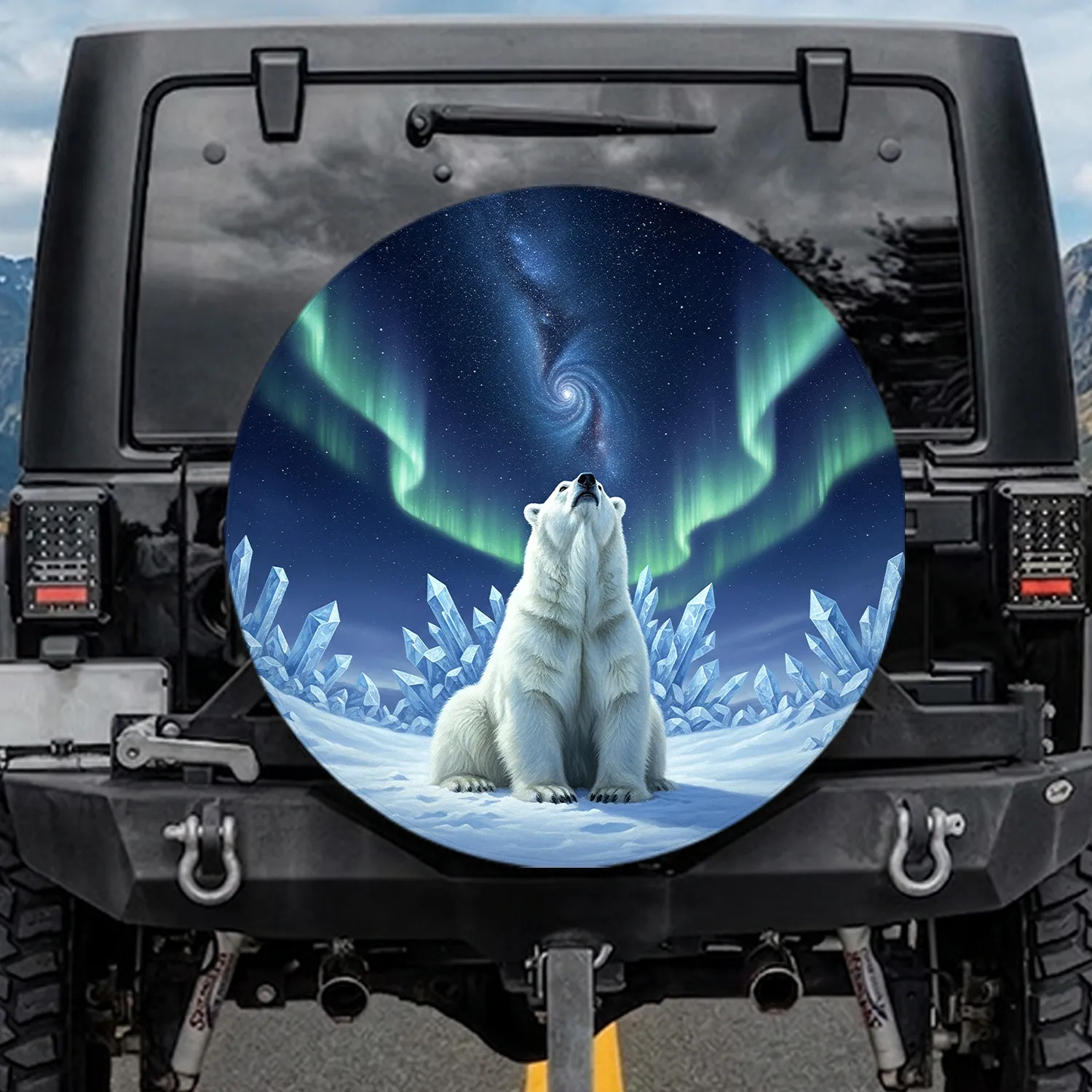 Majestic Polar Bear Arctic Ice Cosmic Starry Sky - Wildlife Lover Gift Spare Tire Cover - 1