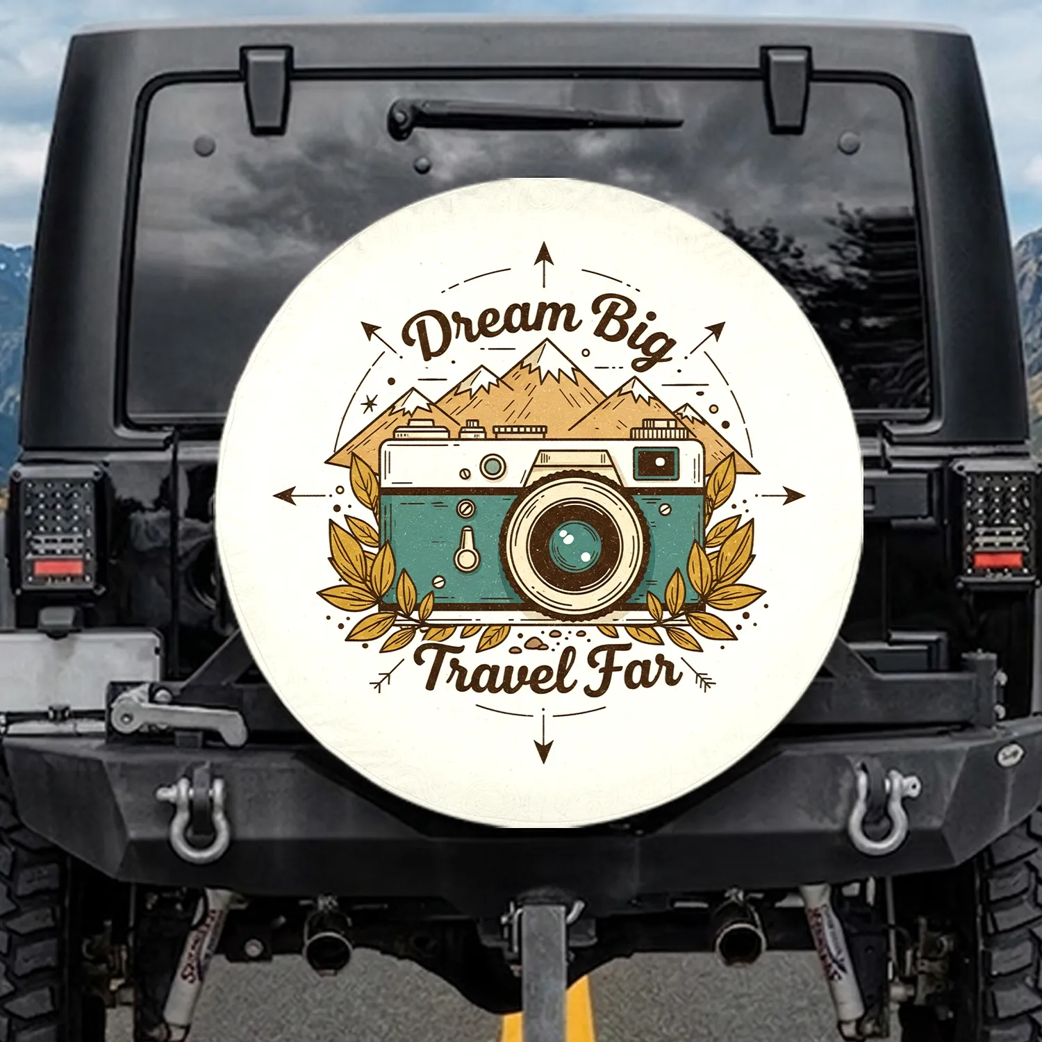Vintage Film Camera Mountains Autumn Leaves Dream Big Travel Far - Travel Lover Gift Spare Tire Cover - 1