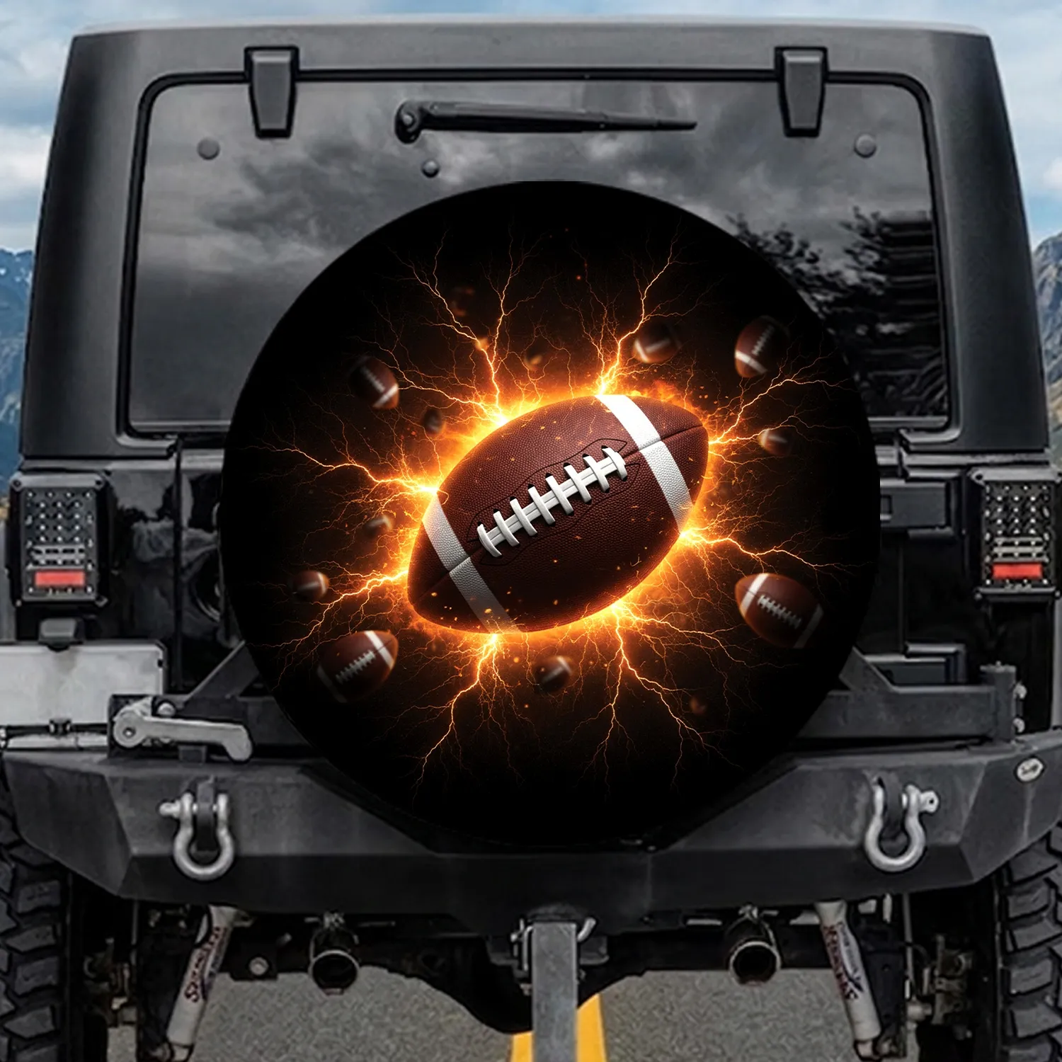 American Football Lightning Bolts - Sports Lover Gift for Game Day Spare Tire Cover - 1