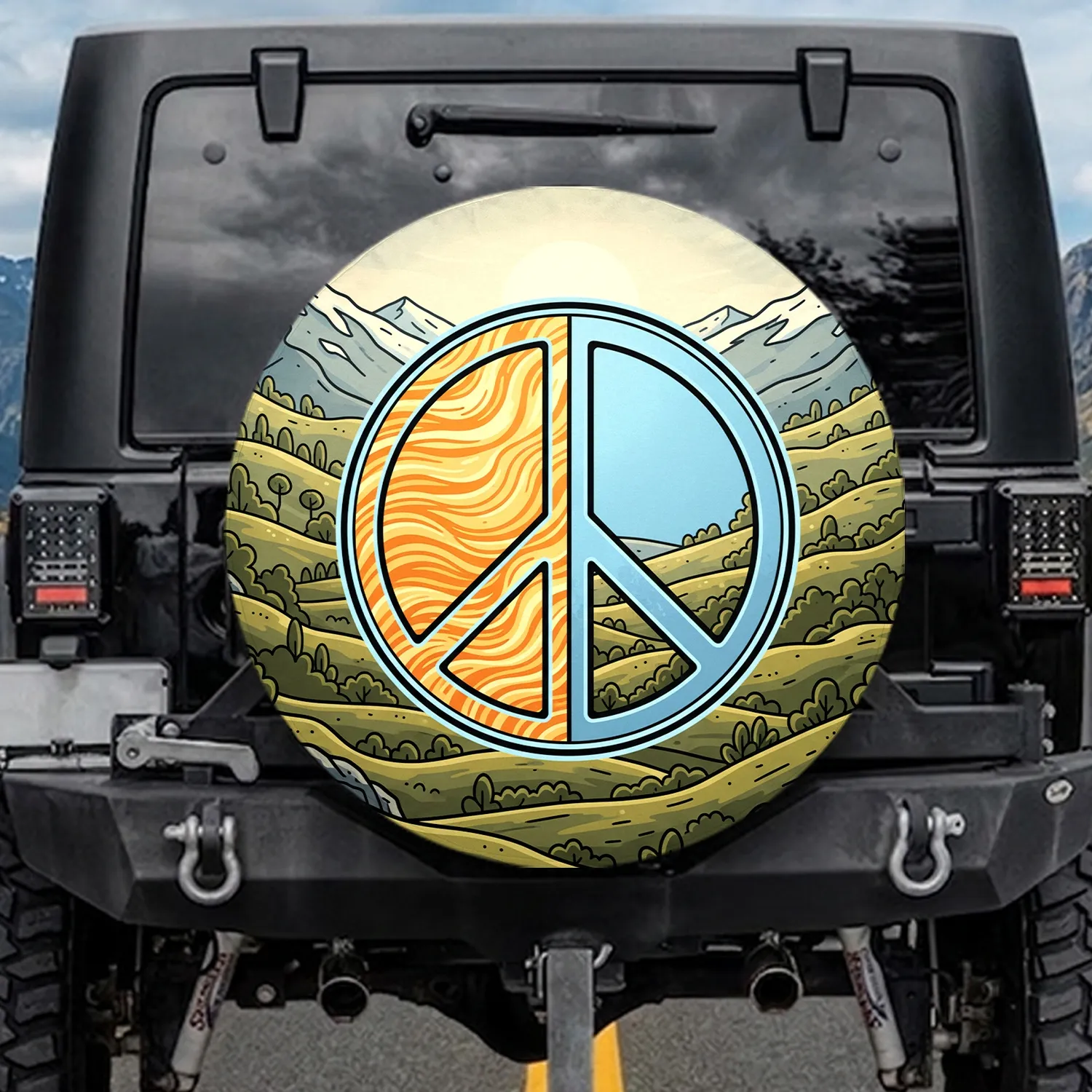 Peace Sign Mountains Landscape Outdoor Adventure Gift for Nature Lover Spare Tire Cover - 1